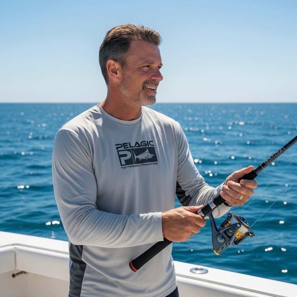 Pelagic AquaTek Pro Fishing Shirt Mens XXL Gray Long Sleeve Performance Marlin